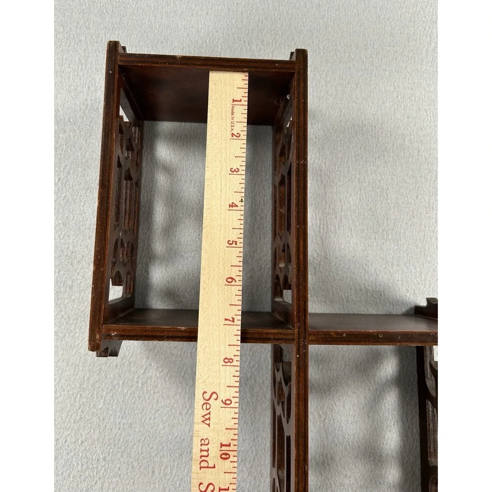 VTG Mahogany? Wood 3 Tier Wall Shelf Carved Fretwork 24
